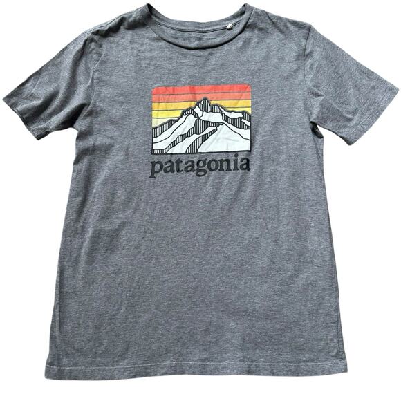PATAGONIA T-Shirt Kids XXL 18 Line Logo Ridge Striped Tee Heather Gray Cotton - Picture 1 of 4